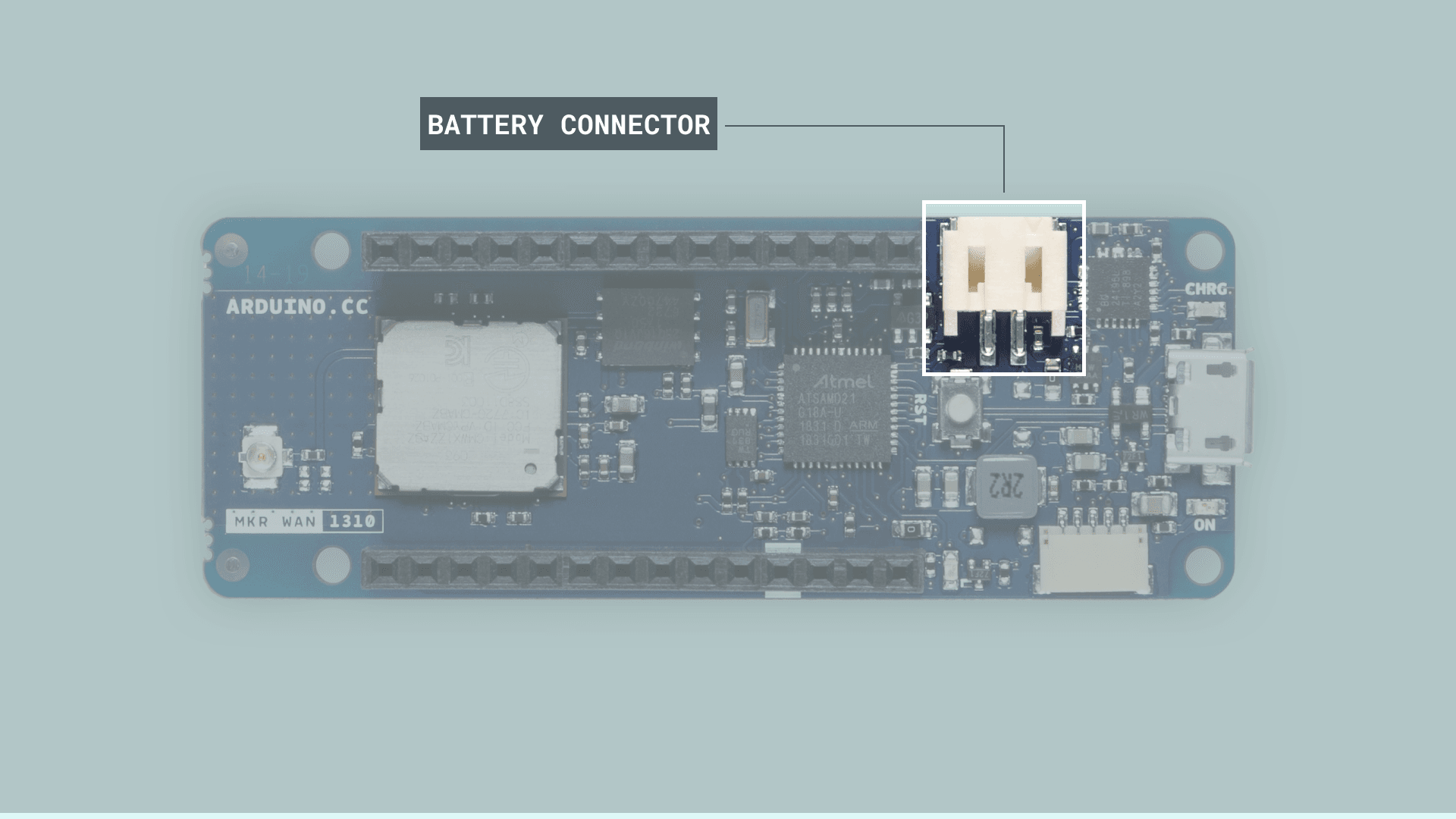Battery connector of the Arduino MKR WAN 1310 board.