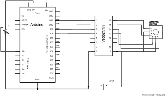 Unipolar Motor Knob Schematic. Image made using Fritzing.